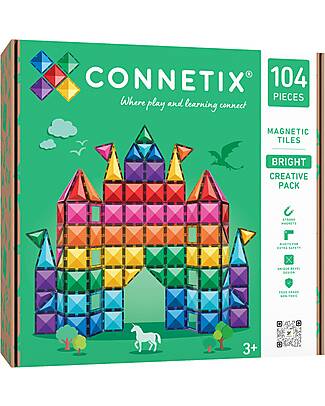 Connetix 104 Pieces - Creative Pack - Bright - 100% Non-toxic ABS Plastic - STEM Learning! Magnetic Games