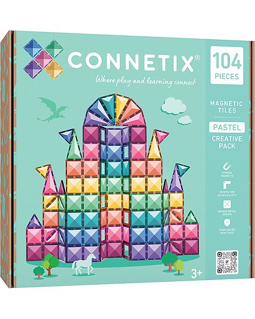 Connetix 104 Pieces - Creative Pack - Pastel - 100% Non-toxic ABS Plastic - STEM Learning! Magnetic Games