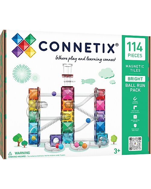 Connetix 114 Pieces - Ball Run Pack - Bright - 100% Non-toxic ABS Plastic - STEM Learning! Magnetic Games