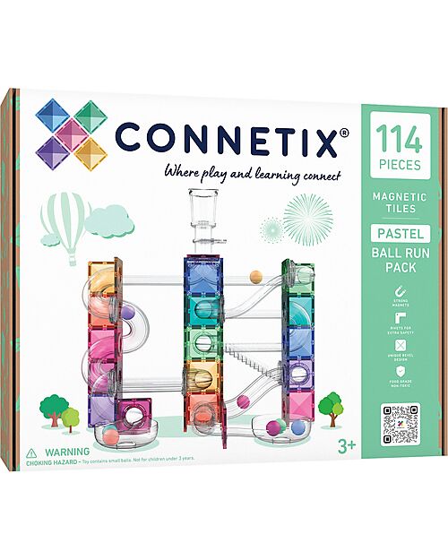 Connetix 114 Pieces - Ball Run Pack - Pastel - 100% Non-toxic ABS Plastic - STEM Learning! Magnetic Games