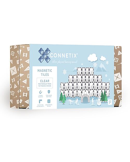 Connetix 12 Pieces - Rectangle - Clear - 100% Non Toxic ABS Plastic - STEM Learning! Magnetic Games