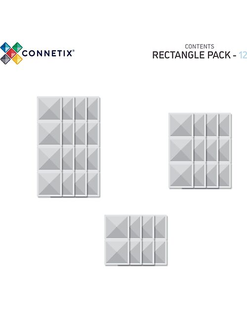 Connetix 12 Pieces - Rectangle - Clear - 100% Non Toxic ABS Plastic - STEM Learning! Magnetic Games