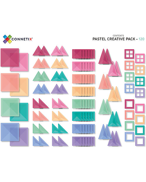Connetix 120 Pieces - Pastel Creative Pack - Pastel -100% Non-toxic ABS Plastic - STEM Learning! Magnetic Games