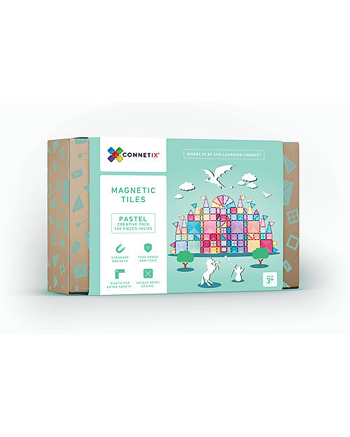 Connetix 120 Pieces - Pastel Creative Pack - Pastel -100% Non-toxic ABS Plastic - STEM Learning! Magnetic Games