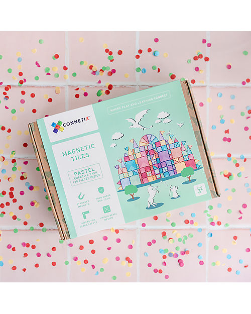 Connetix 120 Pieces - Pastel Creative Pack - Pastel -100% Non-toxic ABS Plastic - STEM Learning! Magnetic Games