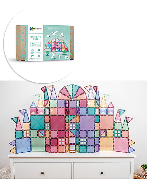 Connetix 120 Pieces - Pastel Creative Pack - Pastel -100% Non-toxic ABS Plastic - STEM Learning! Magnetic Games