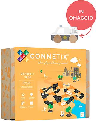 Connetix 16 Pieces - Ramps & Intersections - 100% Non Toxic ABS Plastic - STEM Learning + a Free Police Car Magnetic Games