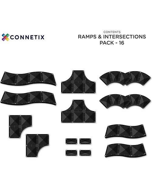 Connetix 16 Pieces - Ramps & Intersections - 100% Non Toxic ABS Plastic - STEM Learning Magnetic Games