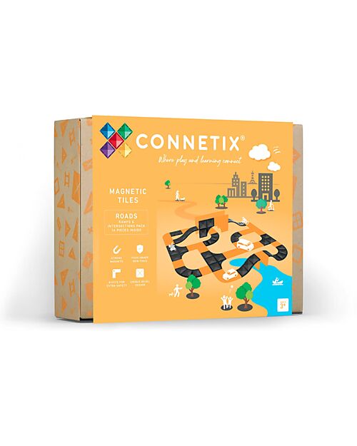 Connetix 16 Pieces - Ramps & Intersections - 100% Non Toxic ABS Plastic - STEM Learning Magnetic Games