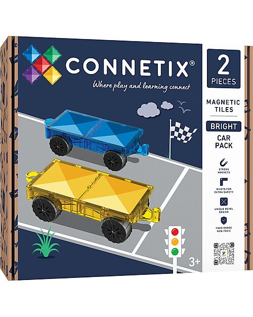 Connetix 2 Pieces - Car Pack - Bright - 100% Non-toxic ABS Plastic - STEM Learning! Magnetic Games