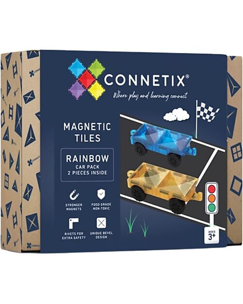 Connetix 2 Pieces - Car Pack - Rainbow - 100% Non Toxic ABS Plastic - STEM Learning! Magnetic Games