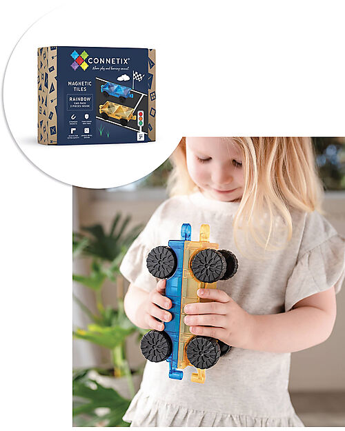 Connetix 2 Pieces - Car Pack - Rainbow - 100% Non Toxic ABS Plastic - STEM Learning! Magnetic Games