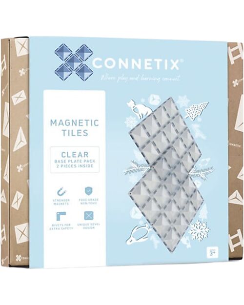 Connetix 2 Pieces - Clear Base Plate Pack - Transparent - 100% Non Toxic ABS Plastic - STEM Learning! Magnetic Games