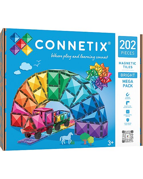 Connetix 202 Pieces - Mega Pack - Bright - 100% Non-toxic ABS Plastic - STEM Learning! Magnetic Games