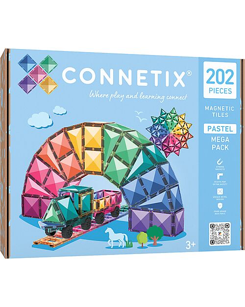 Connetix 202 Pieces - Mega Pack - Pastel - 100% Non-toxic ABS Plastic - STEM Learning! Magnetic Games