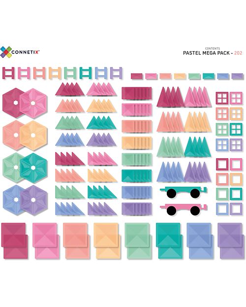 Connetix 202 Pieces - Pastel Mega Pack - Pastel -100% Non-toxic ABS Plastic - STEM Learning! Magnetic Games