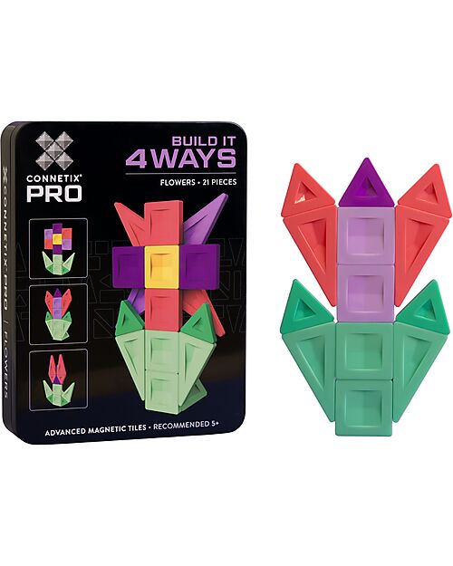Connetix 21 Pieces - Build-It Pro Pack - Flowers - 100% Non-toxic ABS Plastic - STEM Learning! Magnetic Games