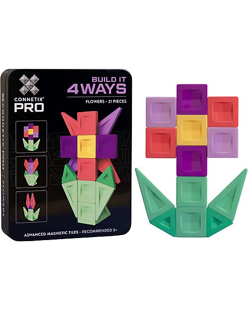Connetix 21 Pieces - Build-It Pro Pack - Flowers - 100% Non-toxic ABS Plastic - STEM Learning! Magnetic Games