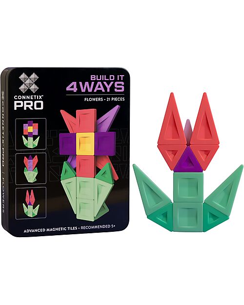 Connetix 21 Pieces - Build-It Pro Pack - Flowers - 100% Non-toxic ABS Plastic - STEM Learning! Magnetic Games