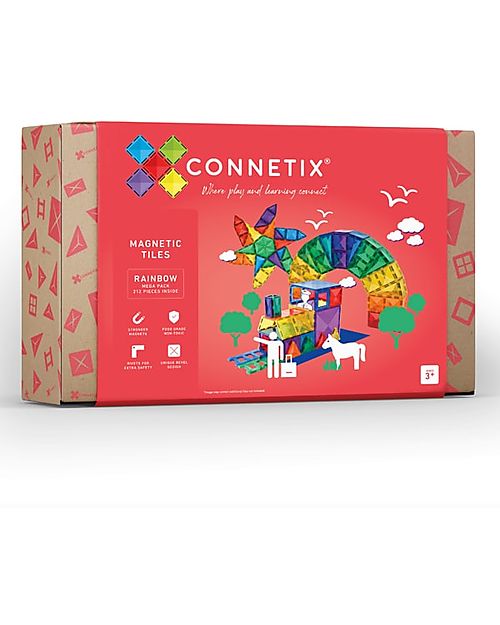 Connetix 212 Pieces - Mega Pack - Rainbow - 100% Non-Toxic ABS Plastic - STEM Learning! Magnetic Games