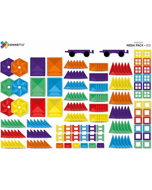 Connetix 212 Pieces - Mega Pack - Rainbow - 100% Non-Toxic ABS Plastic - STEM Learning! Magnetic Games