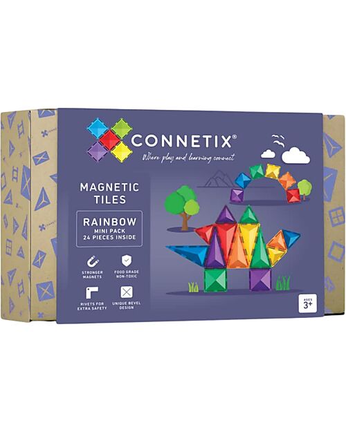 Connetix 24 Pieces - Mini Pack - Rainbow - 100% Non Toxic ABS Plastic - STEM Learning! Magnetic Games