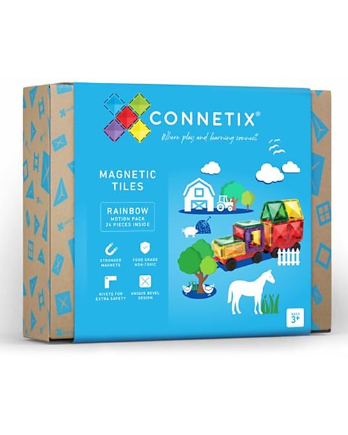 Connetix 24 Pieces - Motion Pack - Rainbow -100% Non-toxic ABS Plastic - STEM Learning! Magnetic Games