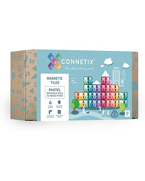 Connetix 24 Pieces - Rectangle - Pastel - 100% Non Toxic ABS Plastic - STEM Learning! Magnetic Games