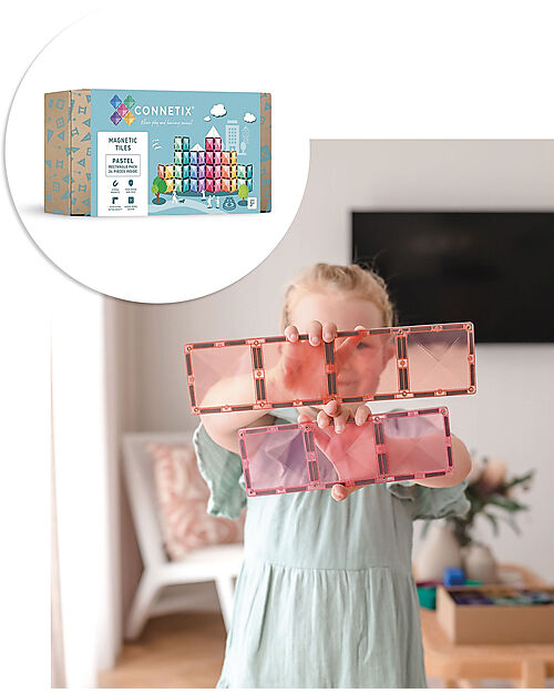 Connetix 24 Pieces - Rectangle - Pastel - 100% Non Toxic ABS Plastic - STEM Learning! Magnetic Games