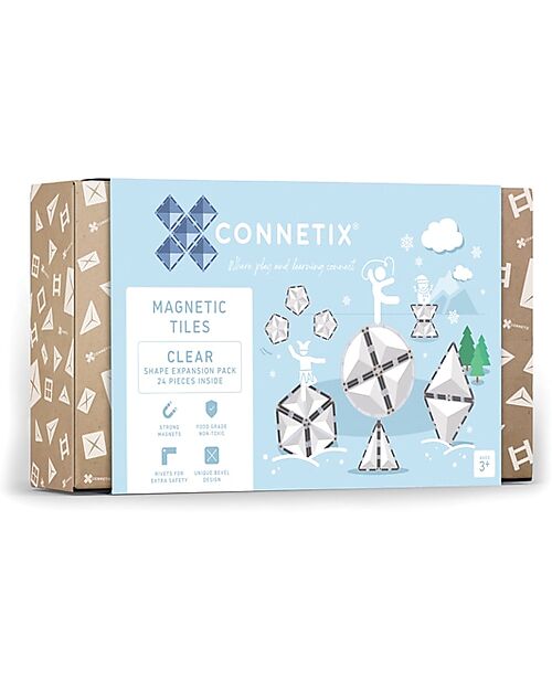 Connetix 24 Pieces - Shape Expansion Pack - Clear -100% Non-toxic ABS Plastic - STEM Learning! Magnetic Games