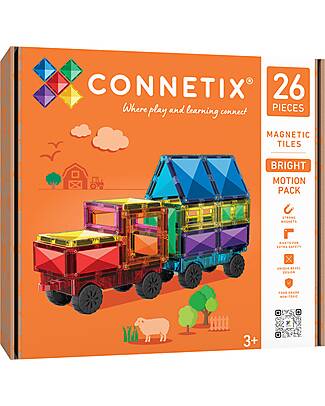 Connetix 26 Pieces - Motion Pack - Bright - 100% Non-toxic ABS Plastic - STEM Learning! Magnetic Games