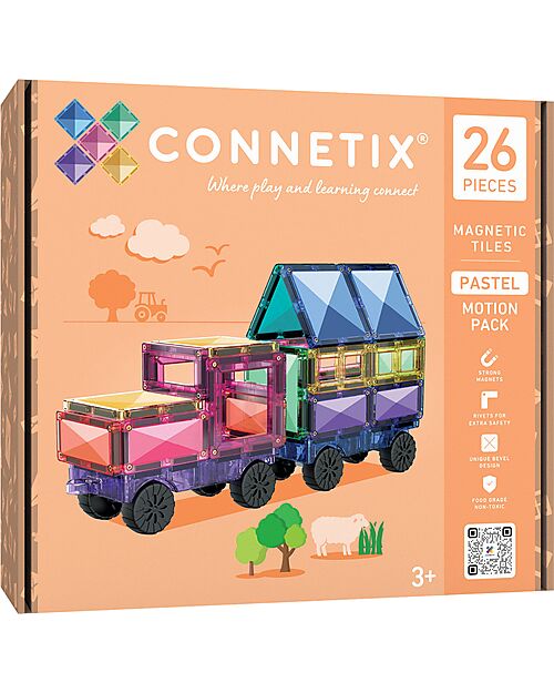 Connetix 26 Pieces - Motion Pack - Pastel - 100% Non-toxic ABS Plastic - STEM Learning! Magnetic Games