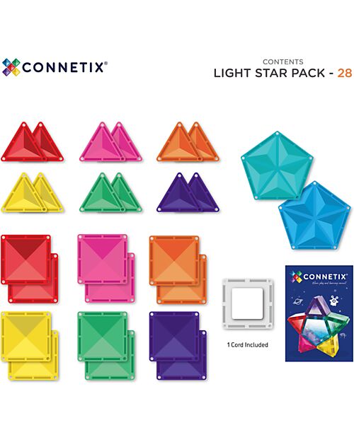 Connetix 28 Pieces - Light Star - 100% Non-toxic ABS Plastic - STEM Learning! Magnetic Games