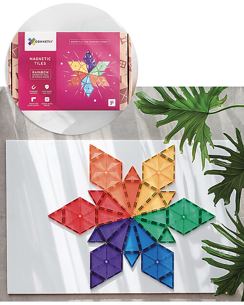 Connetix 30 Pieces - Geometry Pack - Rainbow -100% Non-toxic ABS Plastic - STEM Learning! Magnetic Games