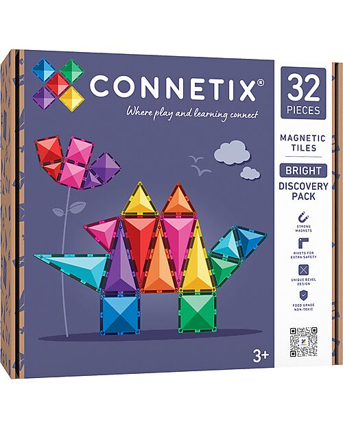 Connetix 32 Pieces - Discovery Pack - Bright - 100% Non-toxic ABS Plastic - STEM Learning! Magnetic Games