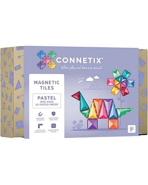Connetix 32 Pieces - Mini Pack - Pastel - 100% Non Toxic ABS Plastic - STEM Learning! Magnetic Games