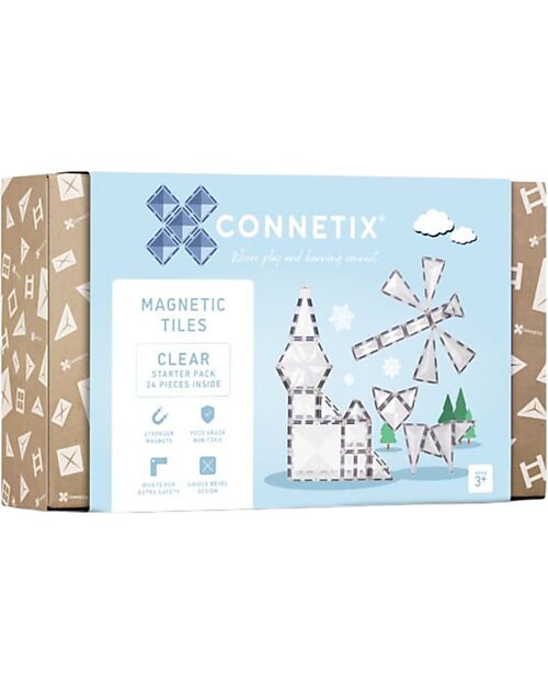 Connetix 34 Pieces - Clear Pack - Transparent - 100% Non Toxic ABS Plastic - STEM Learning! Magnetic Games