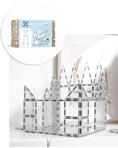 Connetix 34 Pieces - Clear Pack - Transparent - 100% Non Toxic ABS Plastic - STEM Learning! Magnetic Games