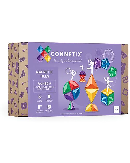Connetix 36 Pieces - Shape Expansion Pack - Rainbow -100% Non-toxic ABS Plastic - STEM Learning! Magnetic Games