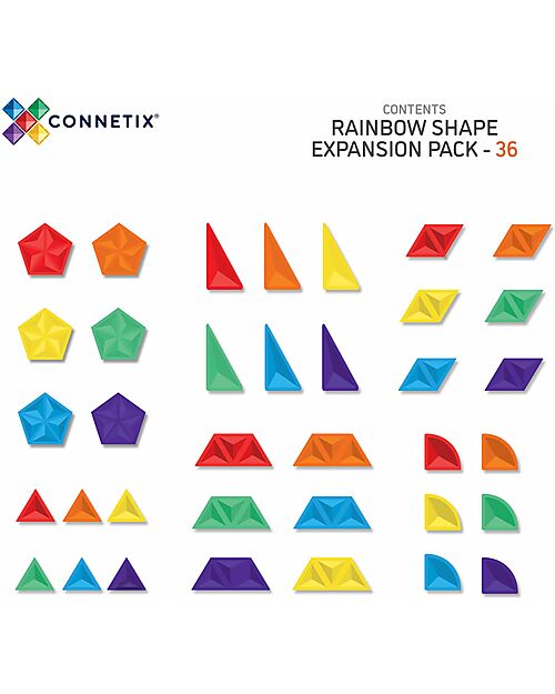 Connetix 36 Pieces - Shape Expansion Pack - Rainbow -100% Non-toxic ABS Plastic - STEM Learning! Magnetic Games