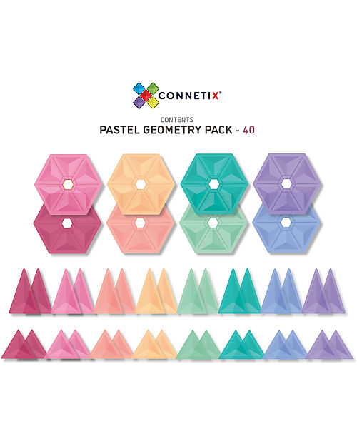 Connetix 40 Pieces - Geometry Pack - Pastel - 100% Non-toxic ABS Plastic - STEM Learning! Magnetic Games