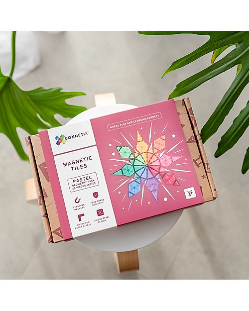 Connetix 40 Pieces - Geometry Pack - Pastel - 100% Non-toxic ABS Plastic - STEM Learning! Magnetic Games