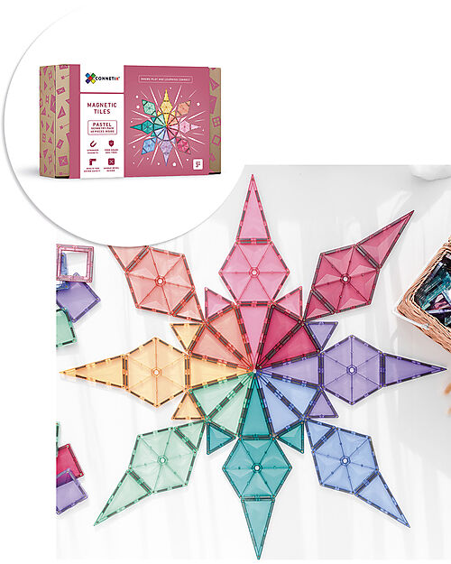 Connetix 40 Pieces - Geometry Pack - Pastel - 100% Non-toxic ABS Plastic - STEM Learning! Magnetic Games