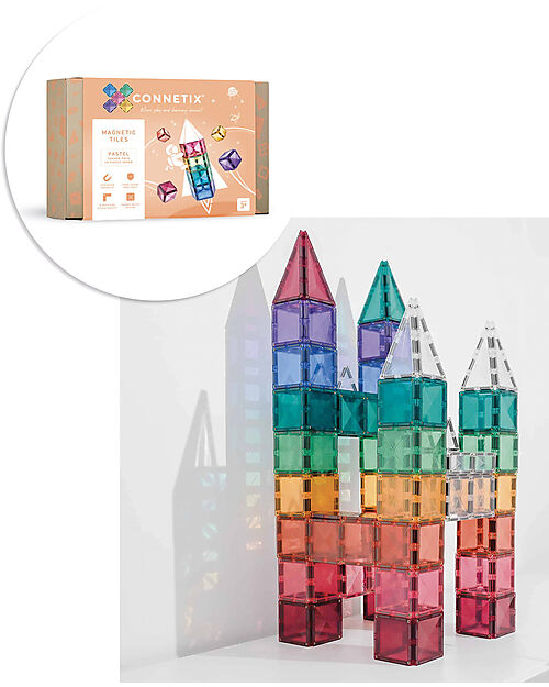 Connetix 40 Pieces - Square Pack - Pastel - 100% Non Toxic ABS Plastic Magnetic Games