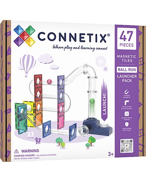 Connetix 47 Pieces - Pack Ball Track - Launcher - 100% Non-toxic ABS Plastic - STEM Learning! Magnetic Games