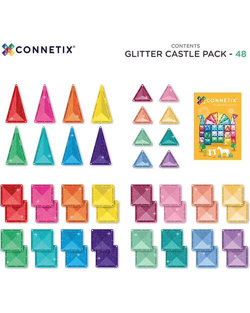 Connetix 48 Pieces - Glitter Castle Set - 100% Non-Toxic ABS Plastic - STEM Learning! Magnetic Games
