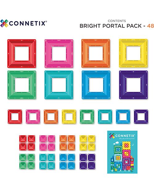 Connetix 48 Pieces - Portal Pack - Bright - 100% Non-toxic ABS Plastic - STEM Learning! Magnetic Games
