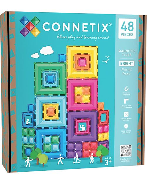 Connetix 48 Pieces - Portal Pack - Bright - 100% Non-toxic ABS Plastic - STEM Learning! Magnetic Games