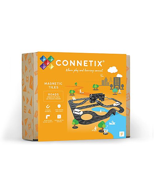Connetix 48 Pieces - Roads - Black - 100% Non Toxic ABS Plastic - STEM Learning! Magnetic Games
