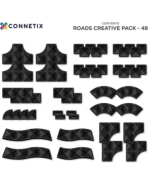Connetix 48 Pieces - Roads - Black - 100% Non Toxic ABS Plastic - STEM Learning! Magnetic Games